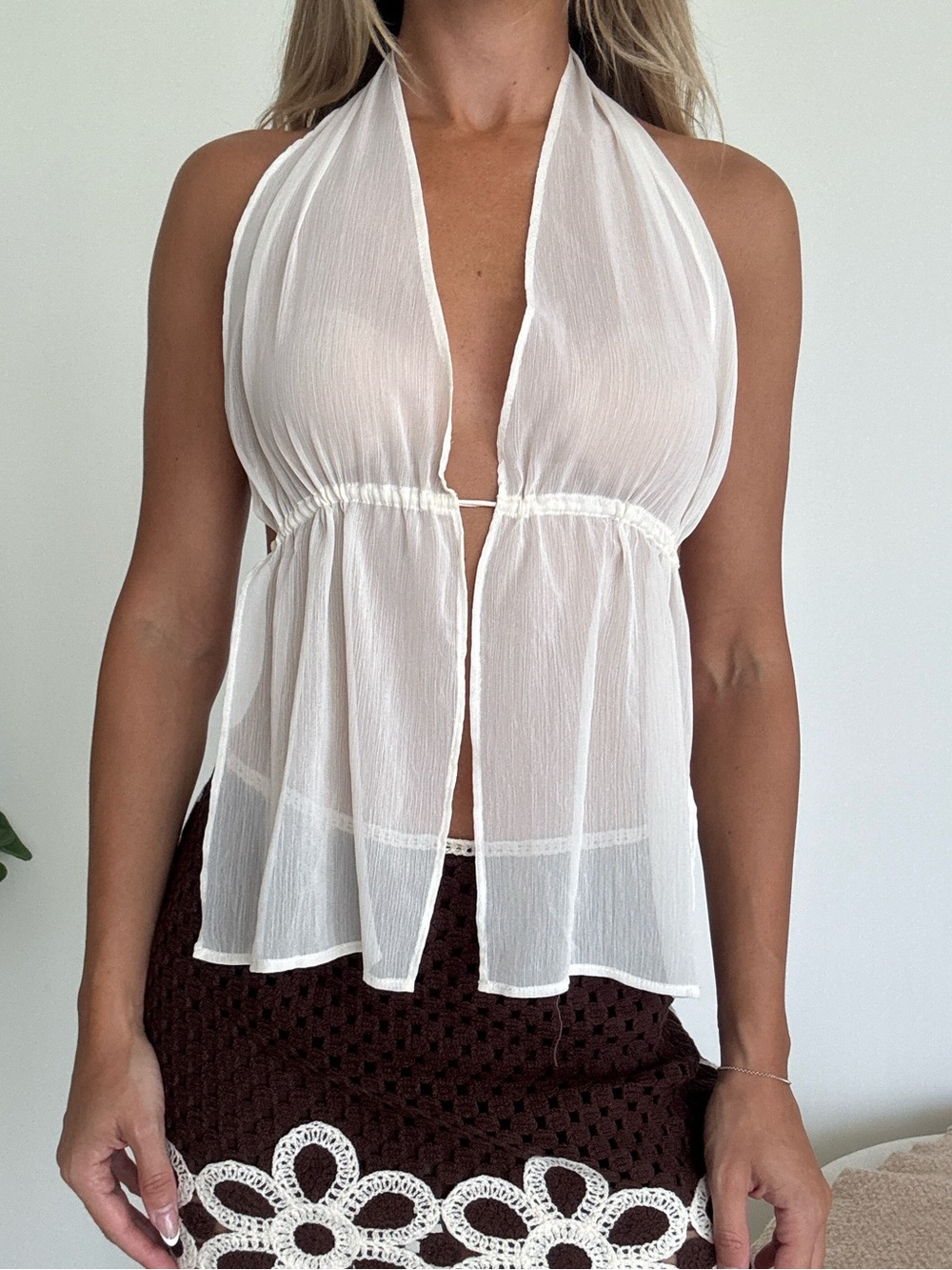 Lovers + Friends Women’s Sheer White Halter Swim Cover-Up Top